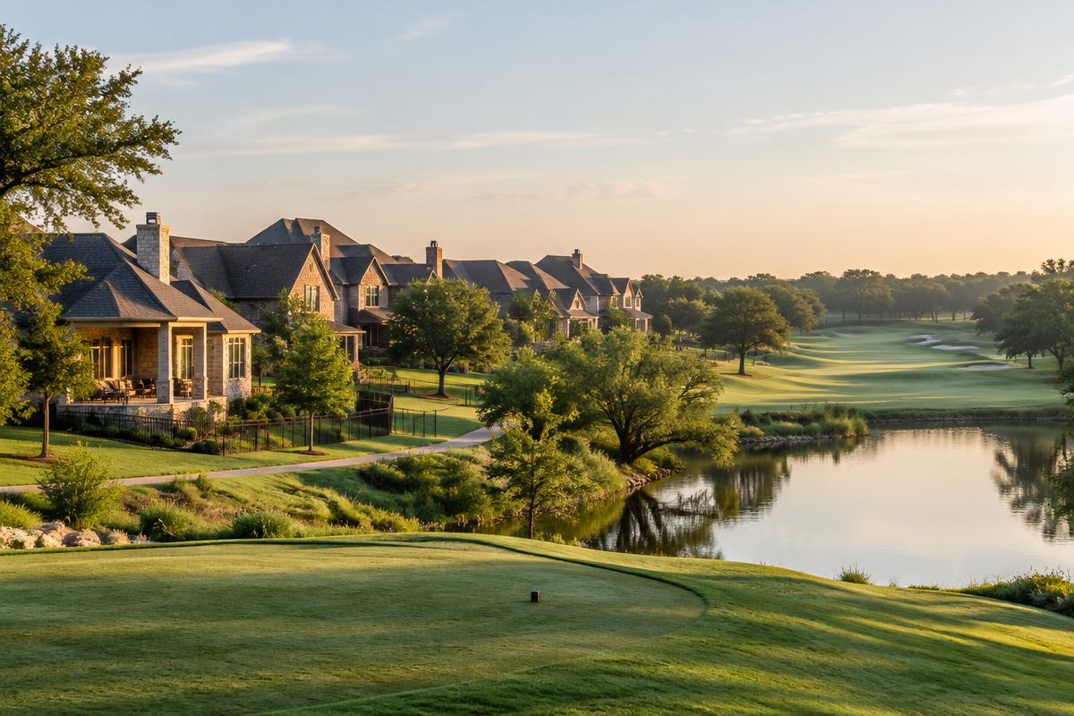 Homes backing to a golf course fairway and pond in a master-planned community